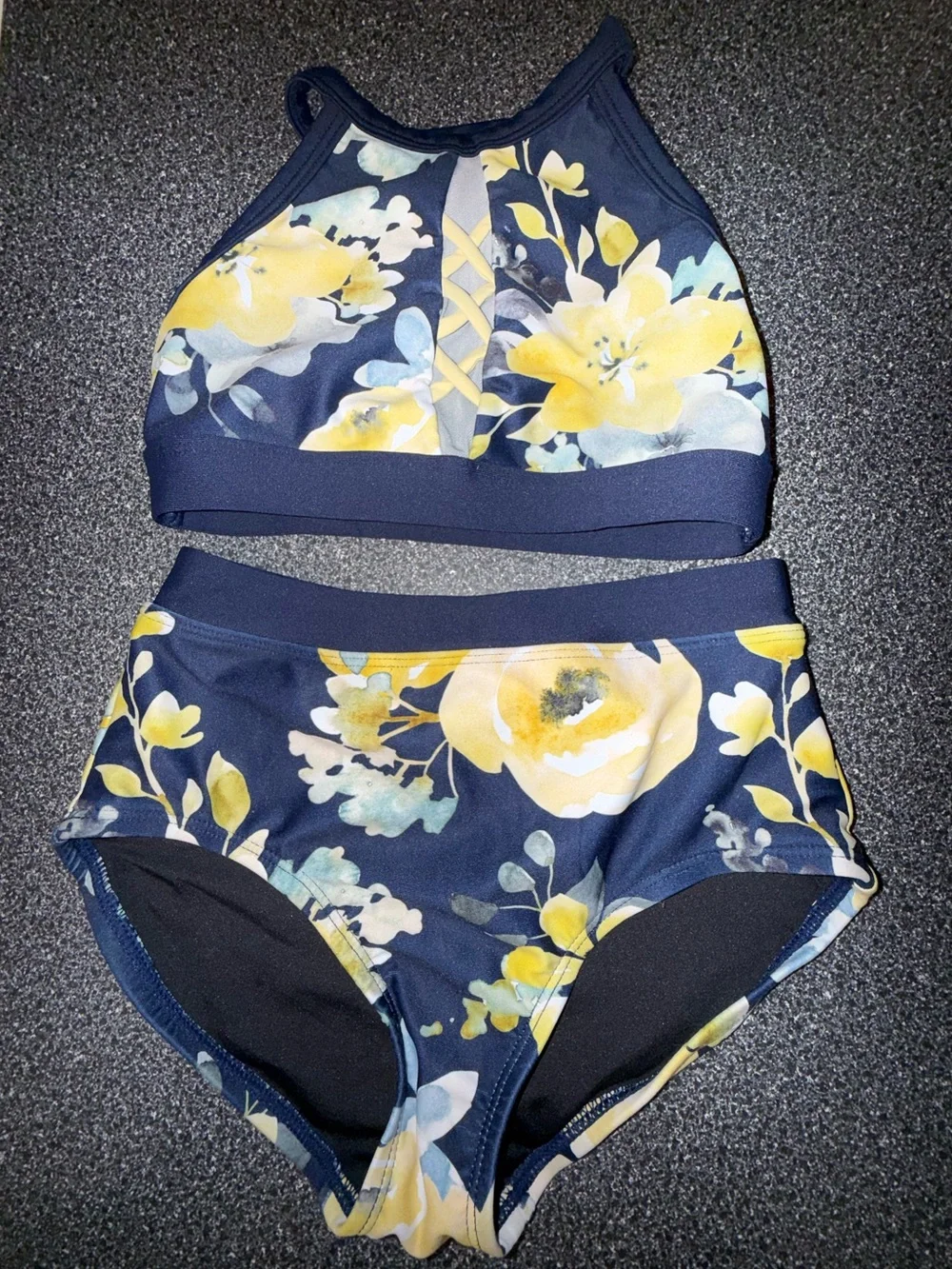 Oh La La Dance Wear 2 Piece Set Navy and Floral Size Child Intermediate (6X/7)